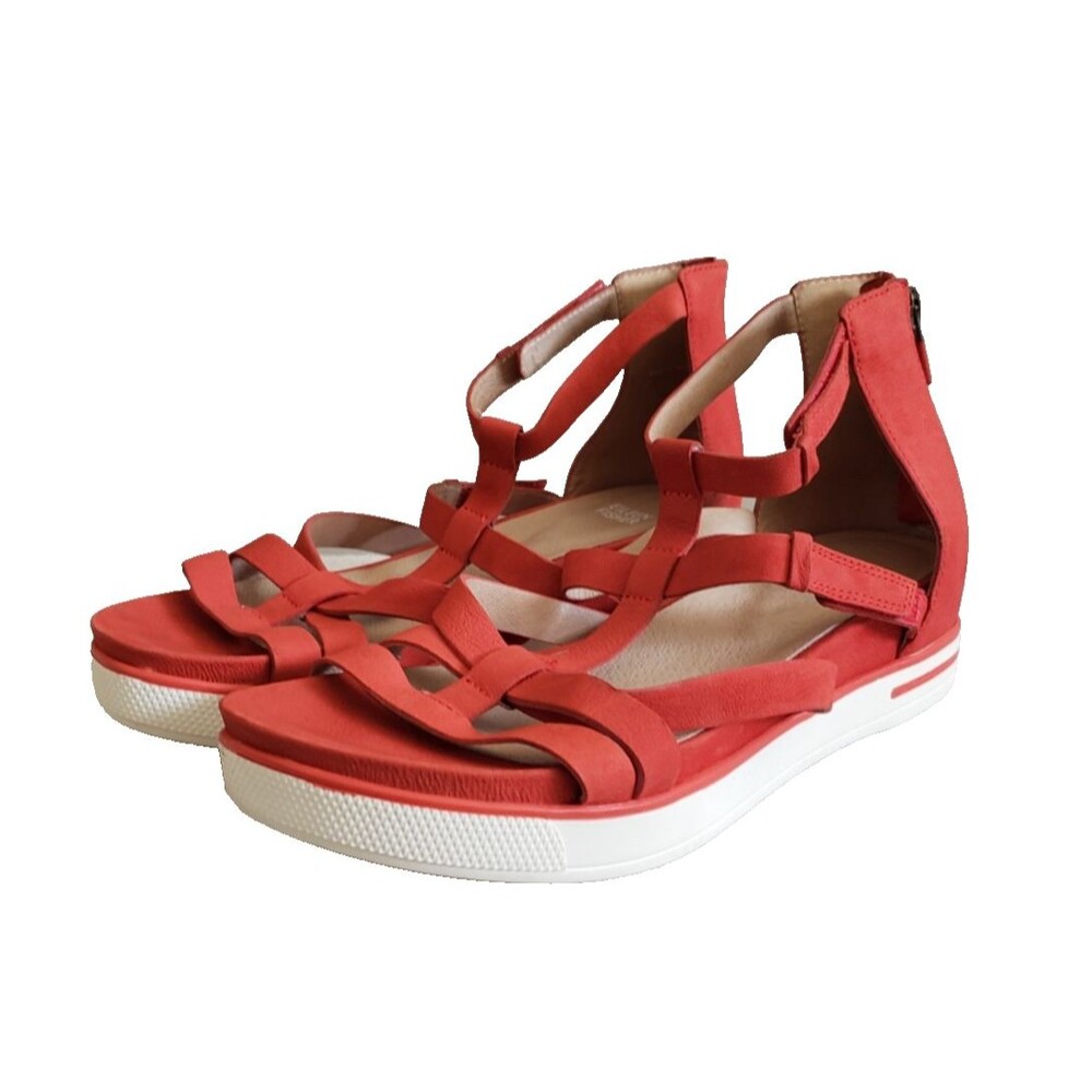 EILEEN FISHER Sola Tumbled Red Nubuck Platform Wedge Sandal Strappy Size 9.5